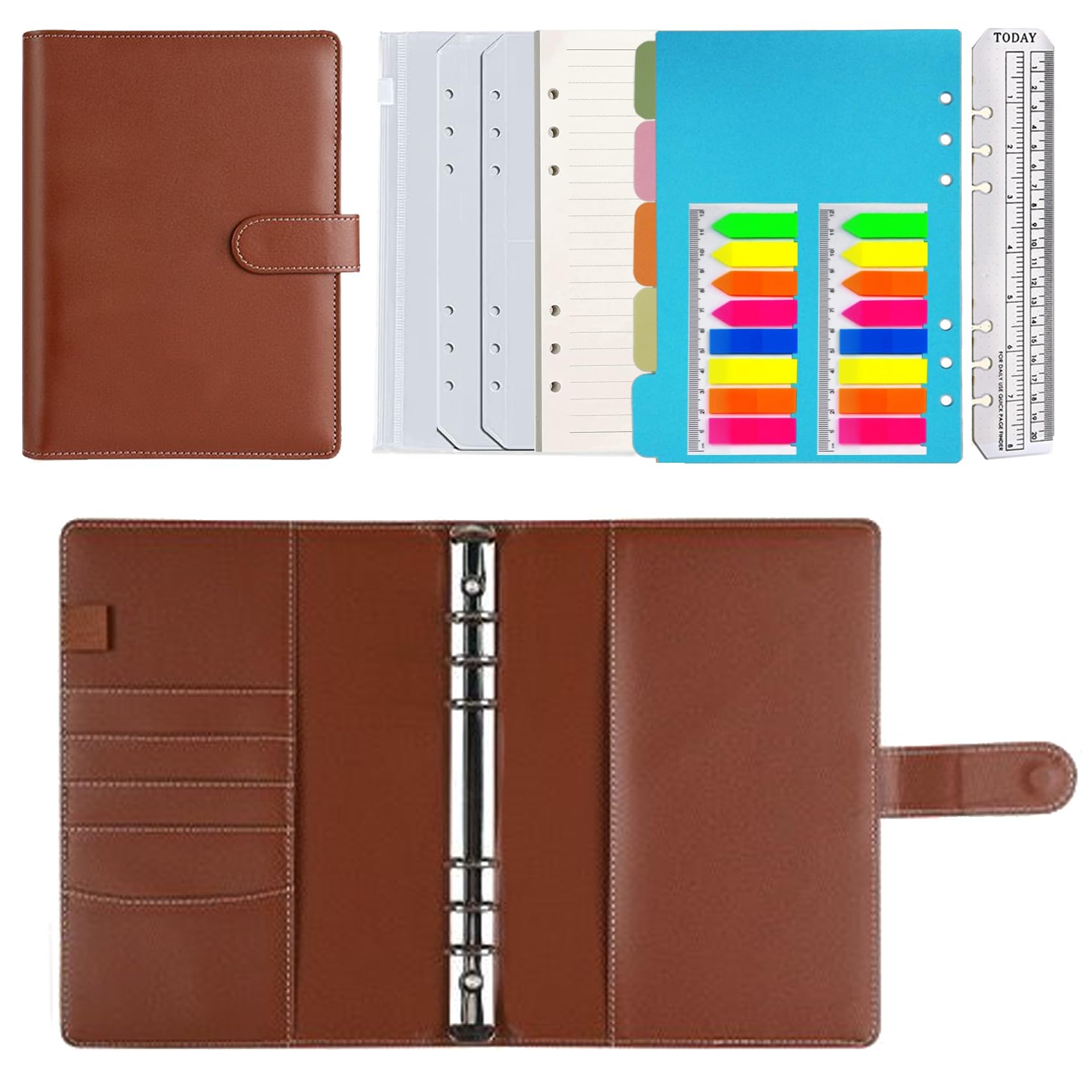Classeur à Anneaux A5 Rechargeable - 200 Pages - Couverture Rigide - Avec Stylo - Fermeture U - Bleu