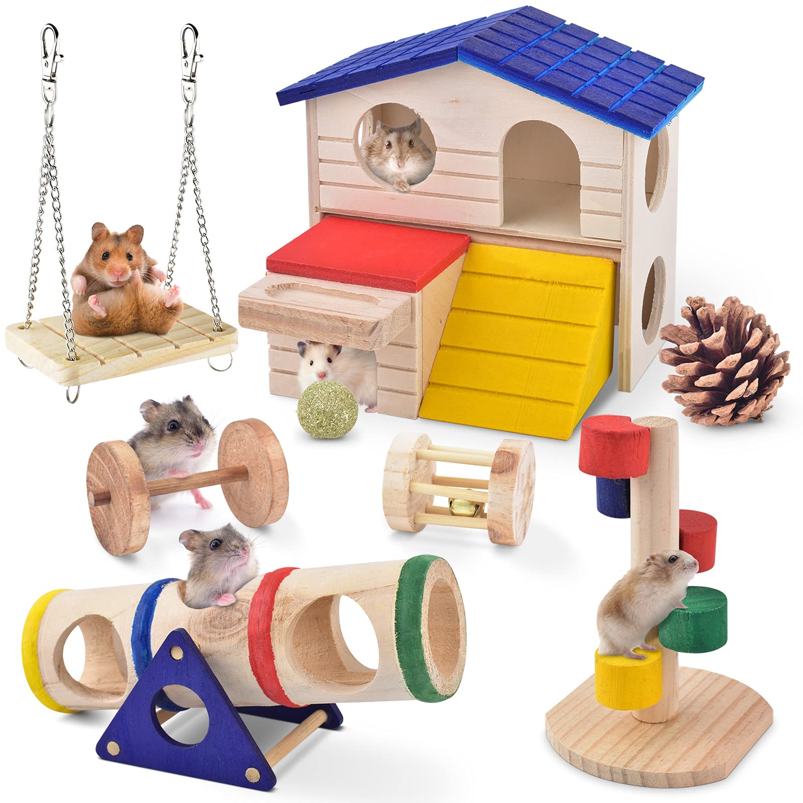 Buy ERKOON Dwarf Hamster Hideout House Natural Wooden Gerbil Toys Molar Chews Activity