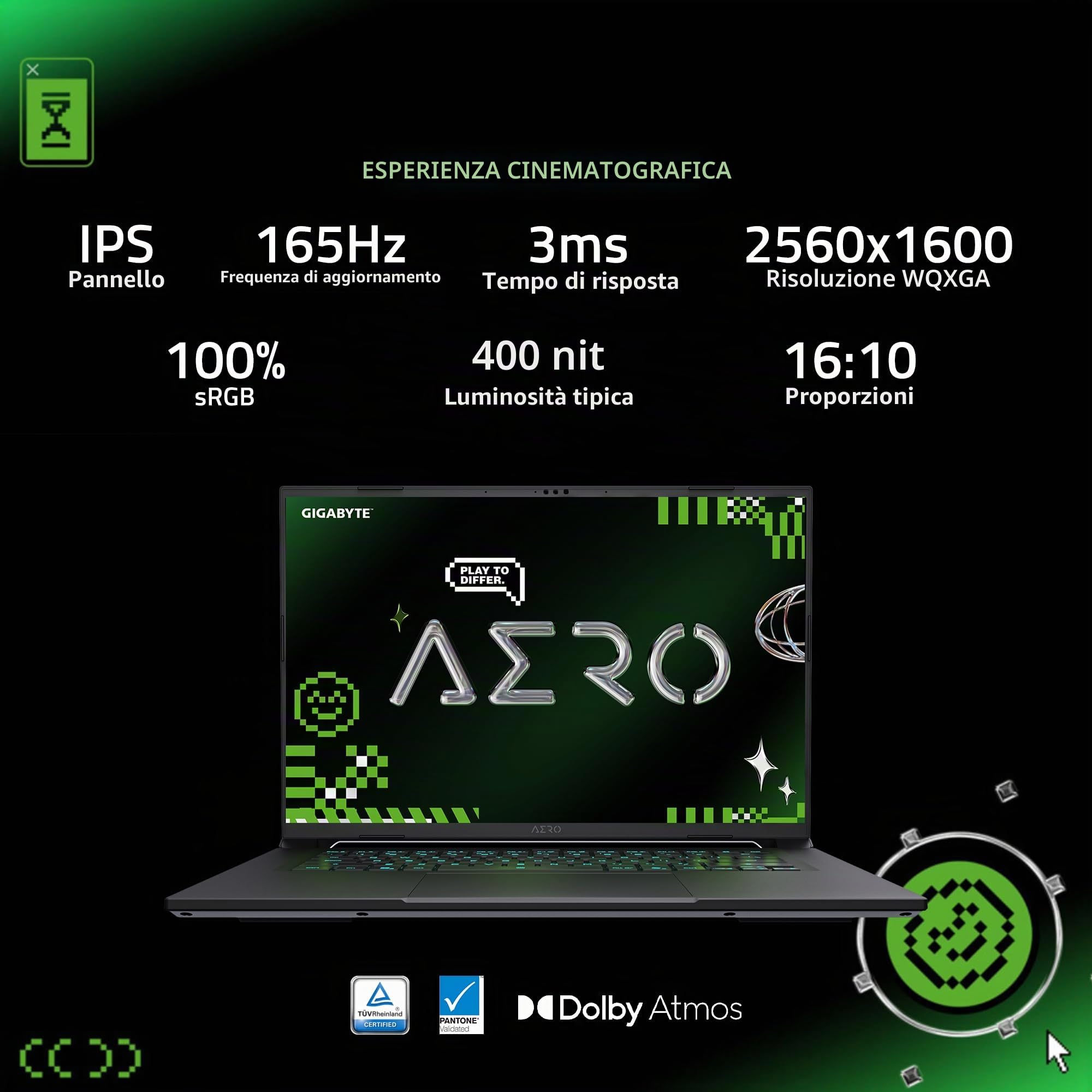 GIGABYTE AERO X16; Copilot+ PC - 165 Hz 2560 x 1600 WQXGA - NVIDIA GeForce RTX 5070 - AMD Ryzen AI 9 HX 370-1 TB SSD con 32 GB di RAM DDR5 - Windows 11 Home - Grigio siderale AERO X16 2 WHA3USCC. 64AH