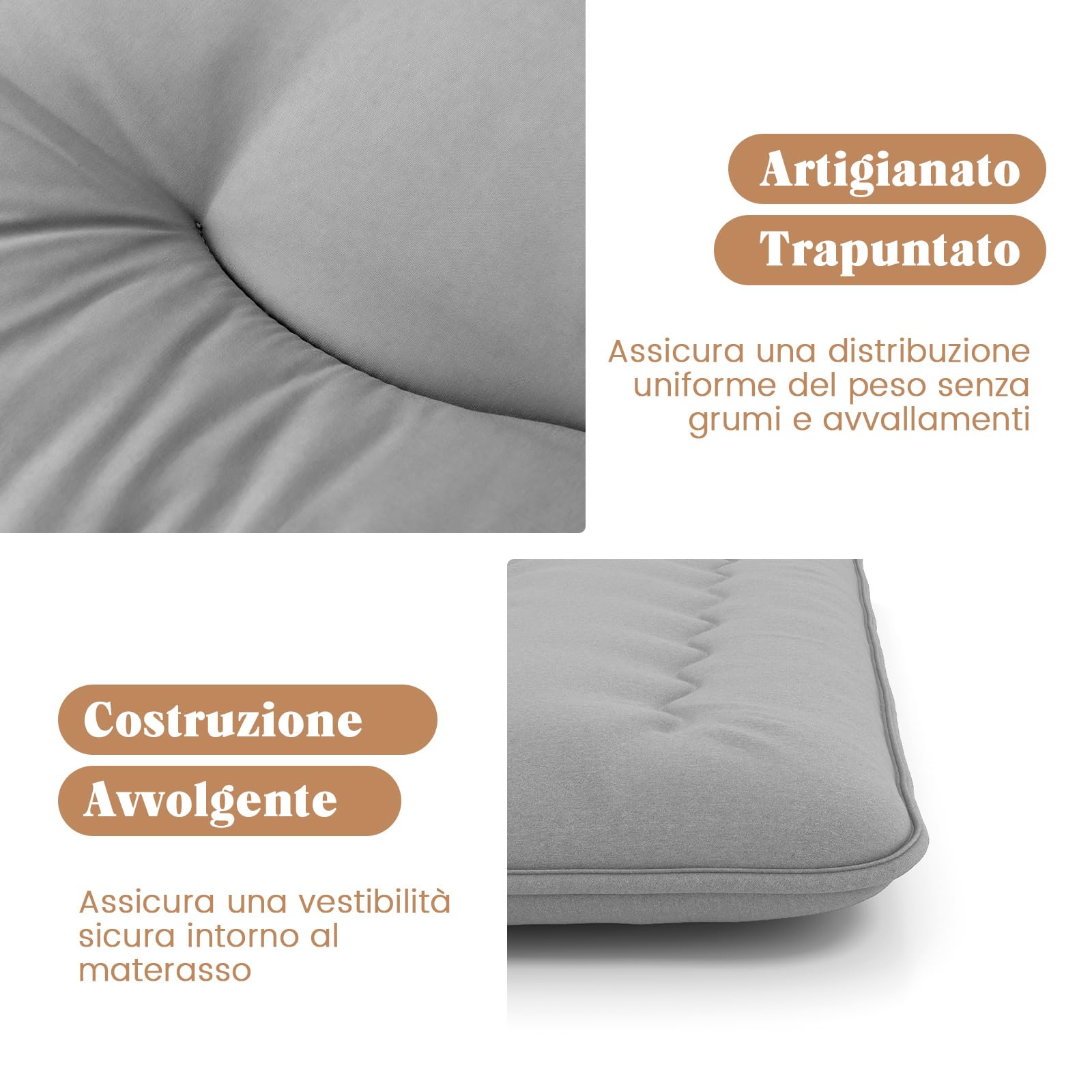 COSTWAY Materasso Futon Pieghevole, Materasso Portatile con Sacca da Trasporto per Camping, Materasso da Terra con Copertura Lavabile (Grigio,200 x 140 cm)