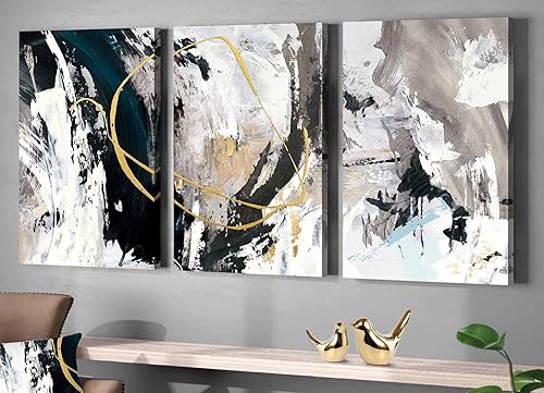 GIFTTWART Lienzo abstracto grande para pared, impresiones de graffiti negro, blanco y dorado para decoración moderna de sala de estar, dormitorio,
