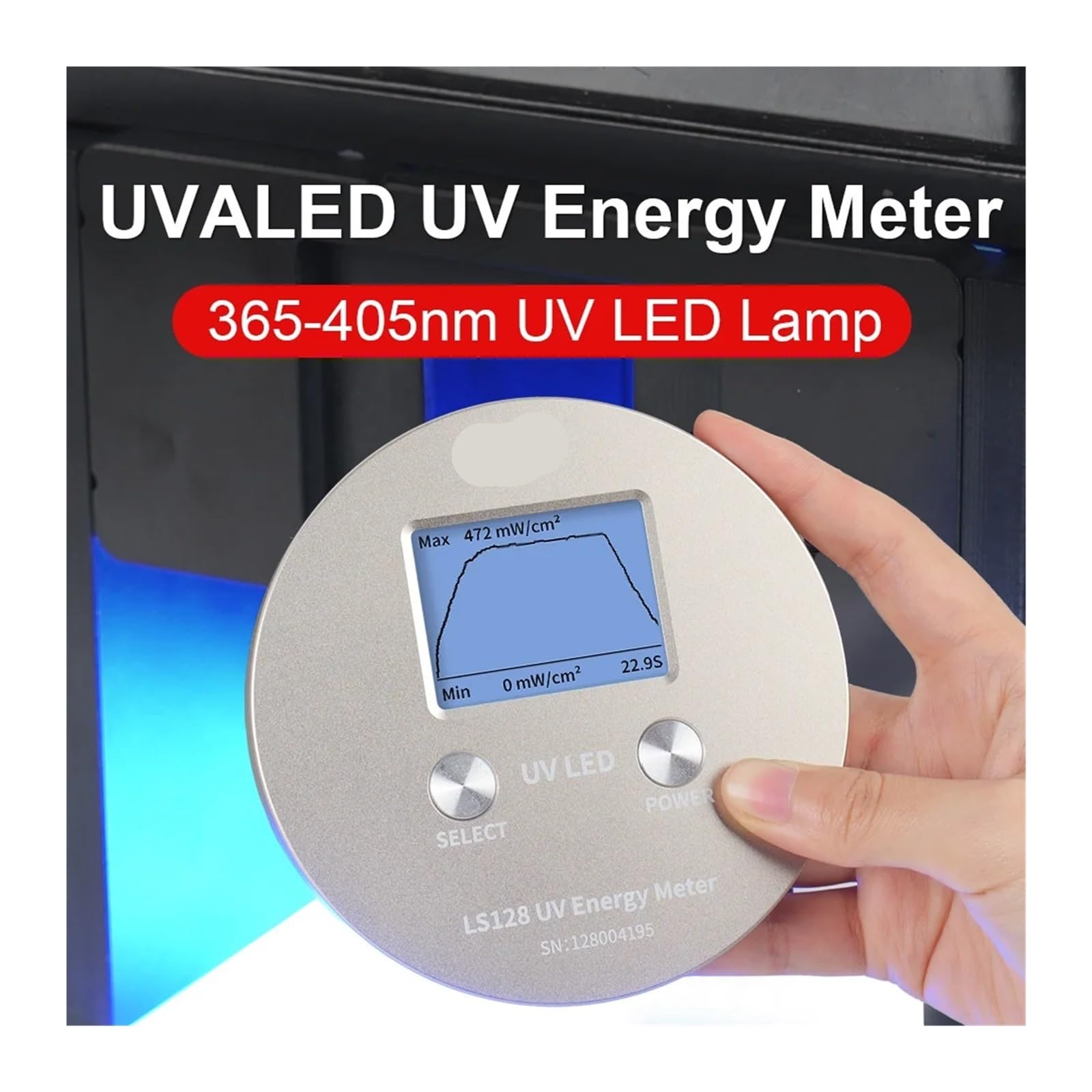 Radiómetro UV, medidor de intensidad UVLED, portátil energía, radiómetro luz curado, alta precisión 340 nm a 420 LS128 Alta precisión