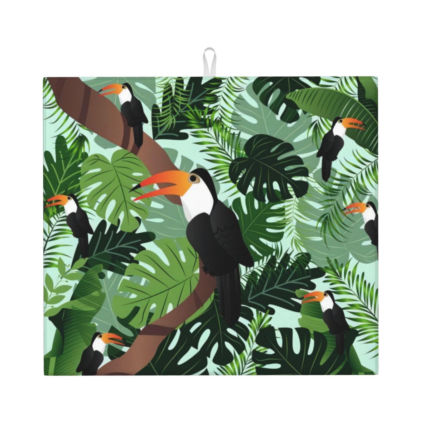YYHHAOFA Tropical Leaves Bird Prints Kitchen Drying Mat – Absorbent Dish Throw for Countertops, Quick-Dry Non-Slip Layer with Stylish Prints, for New Homes