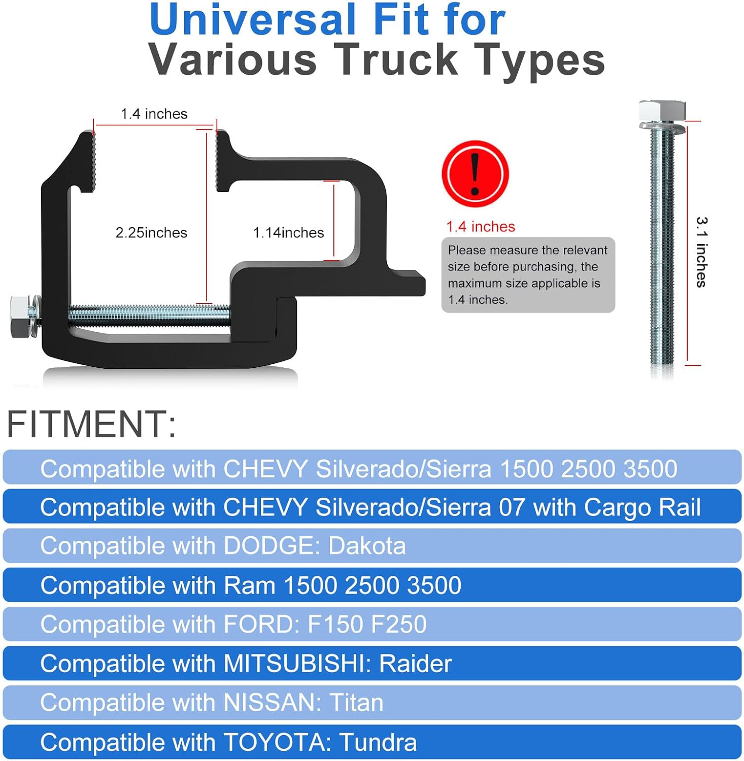 moveland 8 PCS Camper Shell Clamps - Heavy Duty Truck Topper Clamps - No Drilling Required Truck Cap Clamps for Chevy Silverado Sierra/Dodge Dakota Ram 1500 2500 3500, F150 F250, Titan, Tundra
