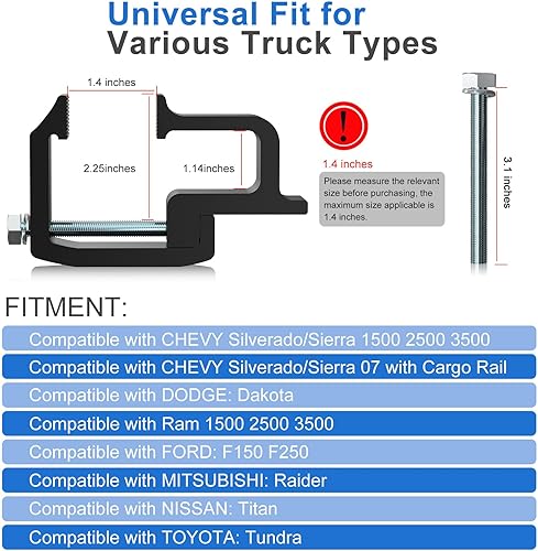 Miniatura 2 de moveland Abrazaderas resistentes para carcasa de cámper  Abrazaderas de estante de escalera para Dodge Dakota Ram 1500 2500 3500, F150 F250, Titan,