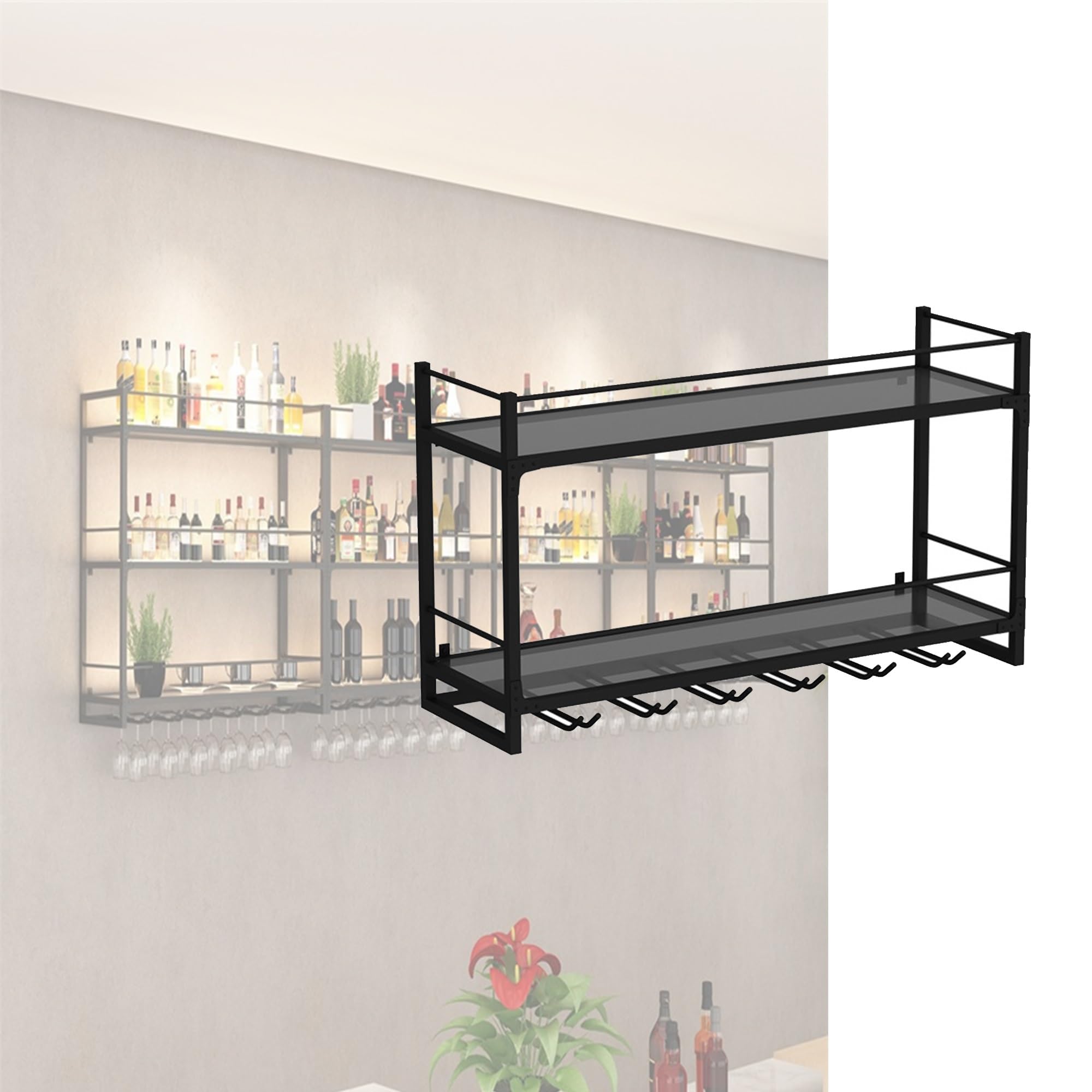 Botellero de Pared con iluminación LED y Soporte Colgante para Botellas de Vino, Estante Flotante para exhibir Botellas de Licor, Ideal para el hogar, Bar, cafetería o Cocina.