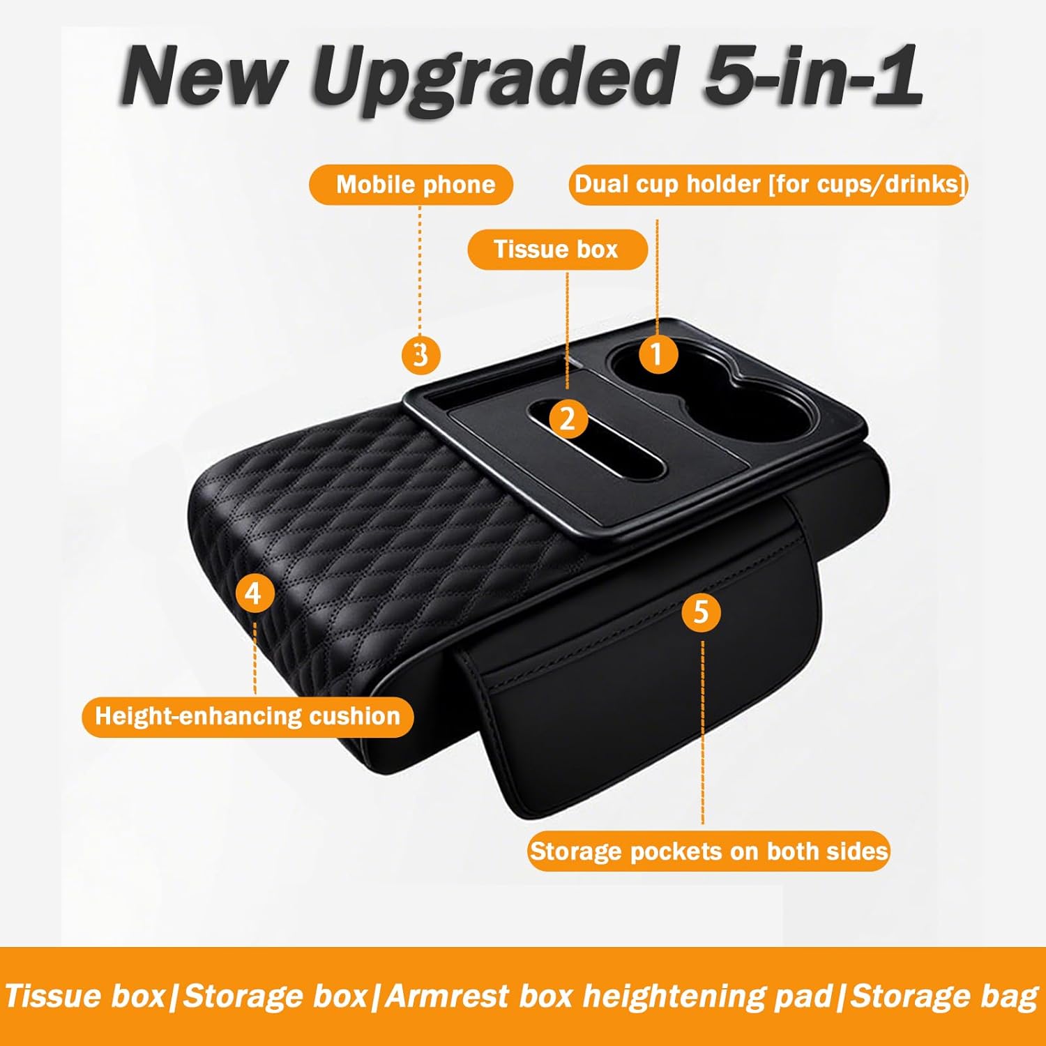 5-in-1 Car Center Console Cover for Subaru Ascent 2019 2020 2021 2022 2023 2024 2025, Multifunctional Car Armrest Cushion with Cup Holder & Storage Pocket & Tissue Holder, Armrest Storage Box