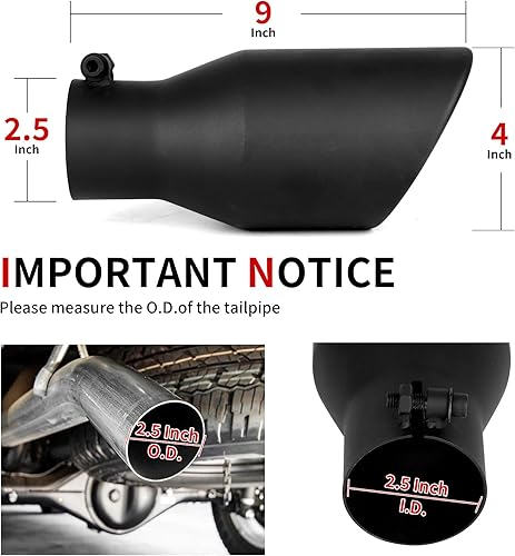 Miniatura 2 de Richeer Punta de escape de 2.5 pulgadas, entrada de 2 12 pulgadas, salida de 4 pulgadas, punta de escape de acero inoxidable de 9 pulgadas de