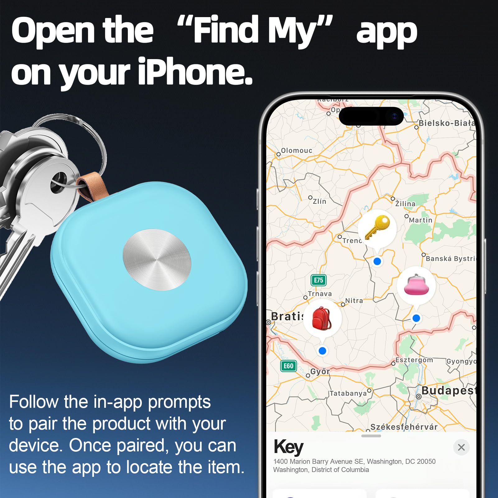 Traqueur d'air, localisateur de clés fonctionne avec Find My App (iOS uniquement), traqueur Bluetooth pour clés, bagages, valises, localisateur de clés avec son, étiquettes de suivi dans le monde