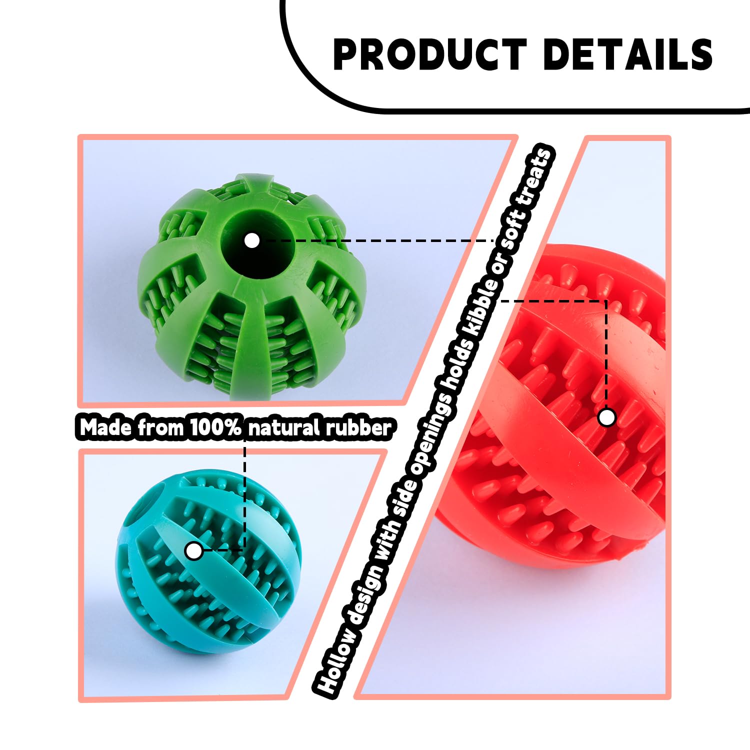Bojueshaw 2pcs Dog Treat Ball Toys,Interactive Puzzle Chew Toys for Teeth Cleaning,IQ Training & Boredom Relief,Rubber Treat Dispenser for Small Medium Dog - Image 3