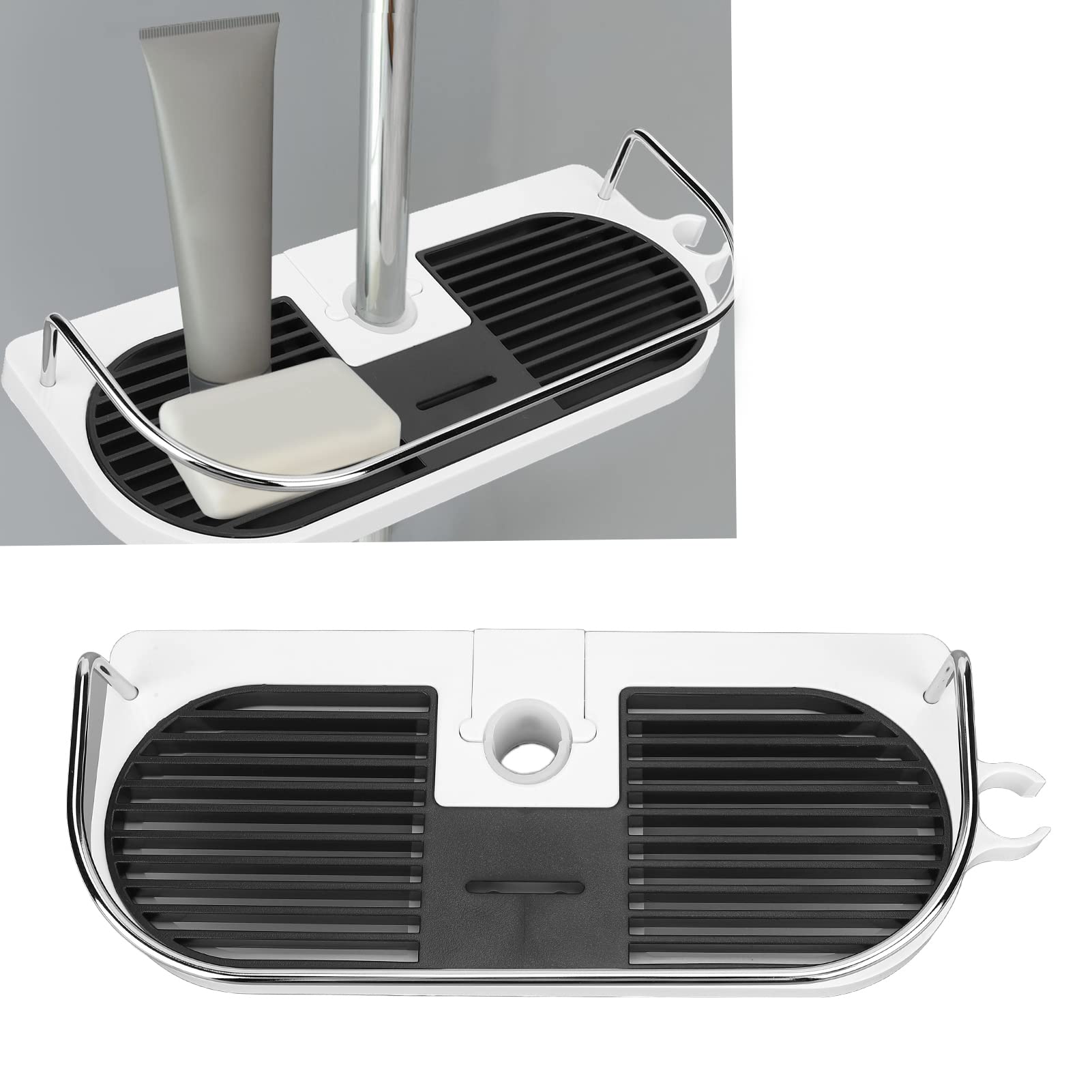 BEIJIALY Shower Caddy Punching Free Installation Maximum Load 15kg Height Adjustable Hollow Design Bathroom Storage Rack Bathroom Shelf