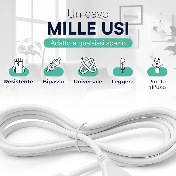 TEMPO DI SALDI Prolunga elettrica 10 Metri Flessibile e Resistente, con Spina Elettrica e Presa 16A Bipasso. Cavo Prolunga Elettrica, Extension Cable pratico per ambienti domestici e professionali - 4