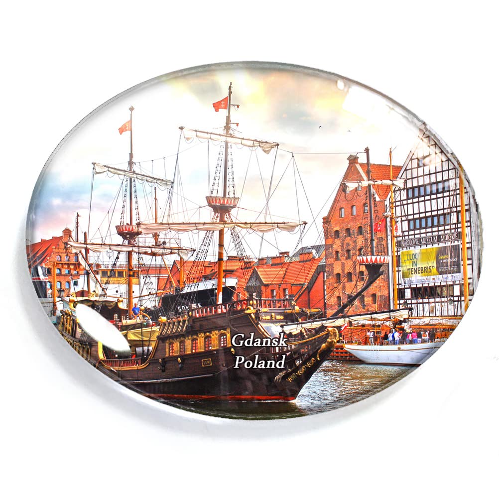 Poland-4008 Gdansk Poland Magnet Fridge Refrigerator Freezer Magnet Sticker Souvenir Decorations Oval Crystal Magnet Kitchen Whiteboard