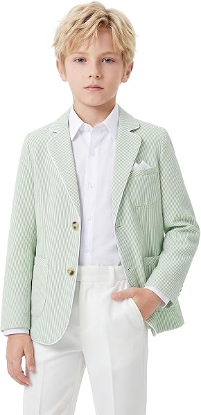 LOLANTA Blazer en Seersucker Respirant pour Enfants, Veste de Costume rayée élégante pour garçons, pour Occasions décontractées d’été, 7-13 Ans - 1
