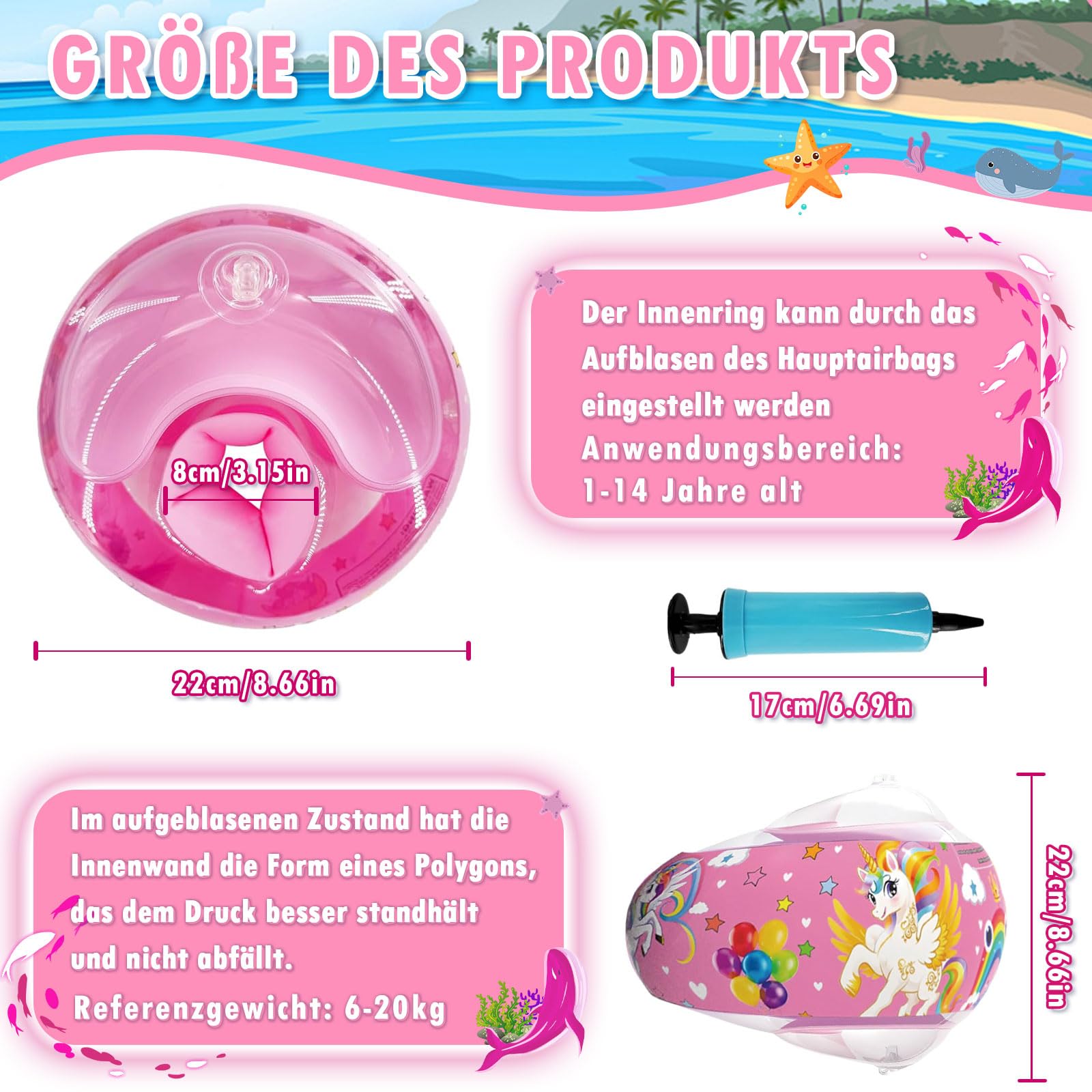 Funnity Braccioli Bambini 1-6 Anni, 3 Airbag Indipendenti, per Bambini 6-20 kg, Ausili per il nuoto per Bambini di età Superiore a 1 Anno
