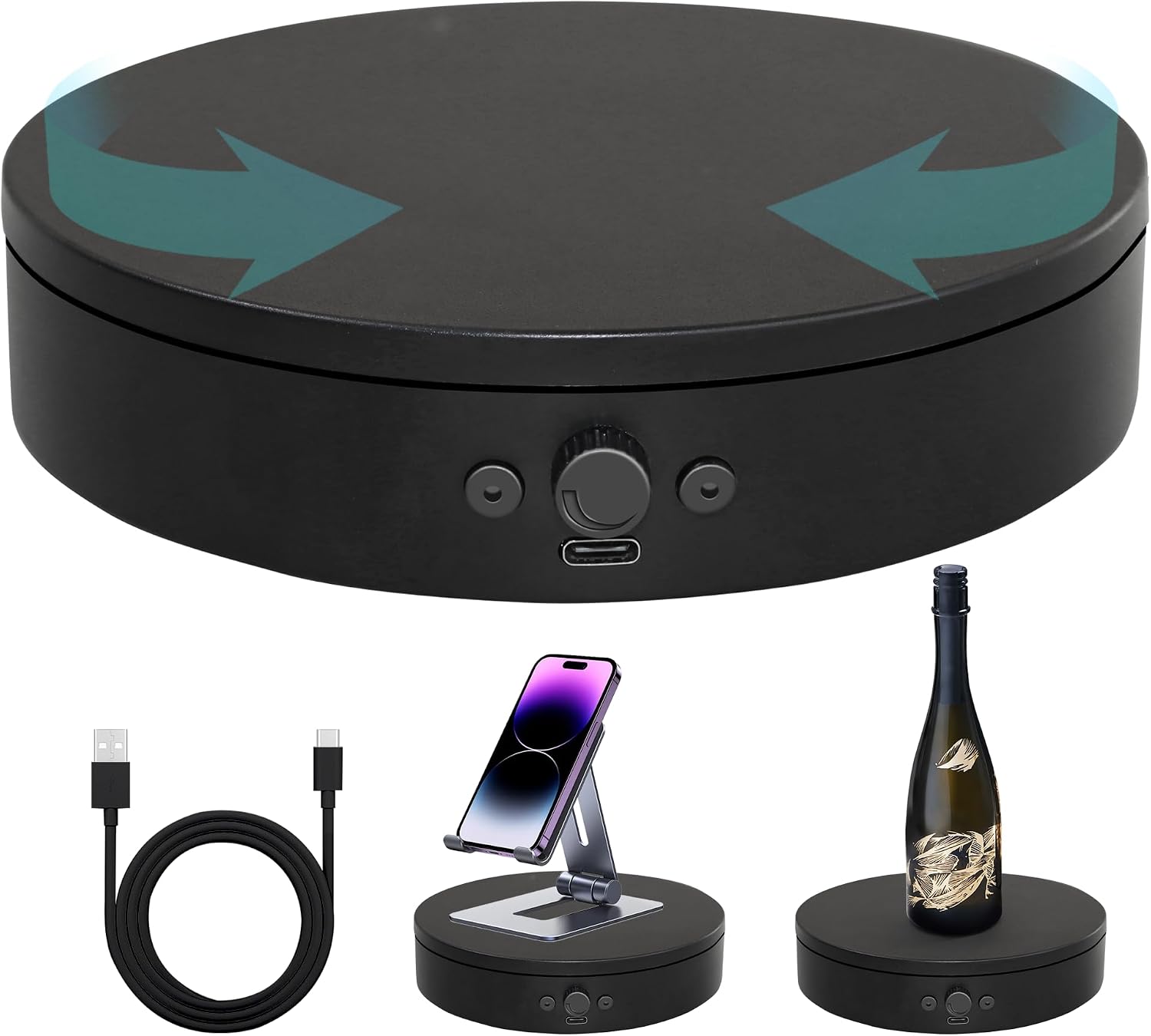 Rotating Display Stand,360° Silent Spinning Display Stand,Speed-adjustable Rotating Platform,Bidirectional Rotating Display Base,Multi-power Motorized Turntable For Showcase(4.53inch/Black)