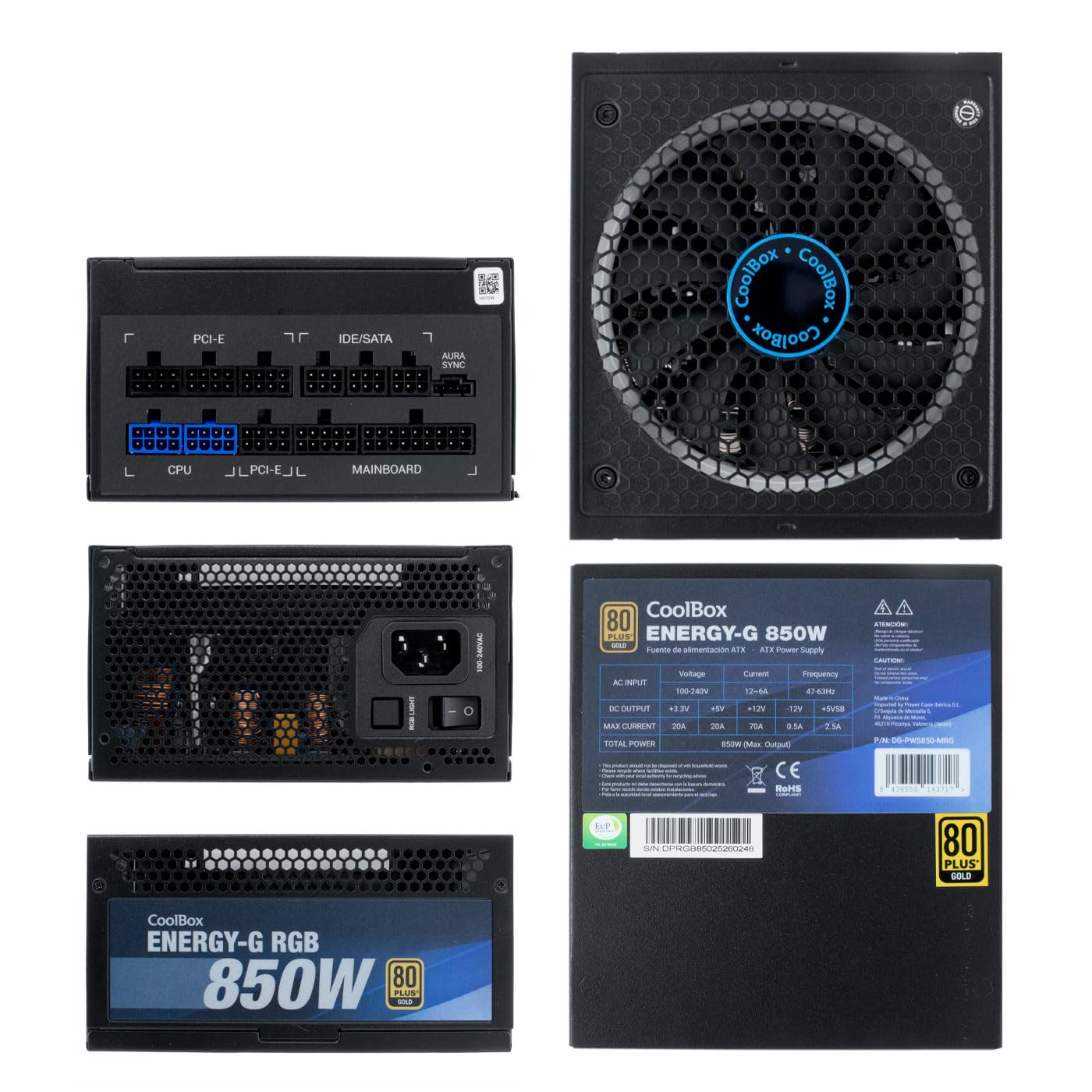 COOLBOX FUENTE ALIMENTACIÓN 850W DEEPPOWER ENERGY-G RGB 80+ GOLD