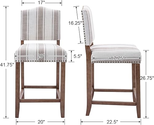 Miniatura 2 de EALSON Farmhouse - Juego de 2 taburetes de bar de cocina de altura de mostrador con respaldo, sillas de bar de madera modernas de mediados de siglo,