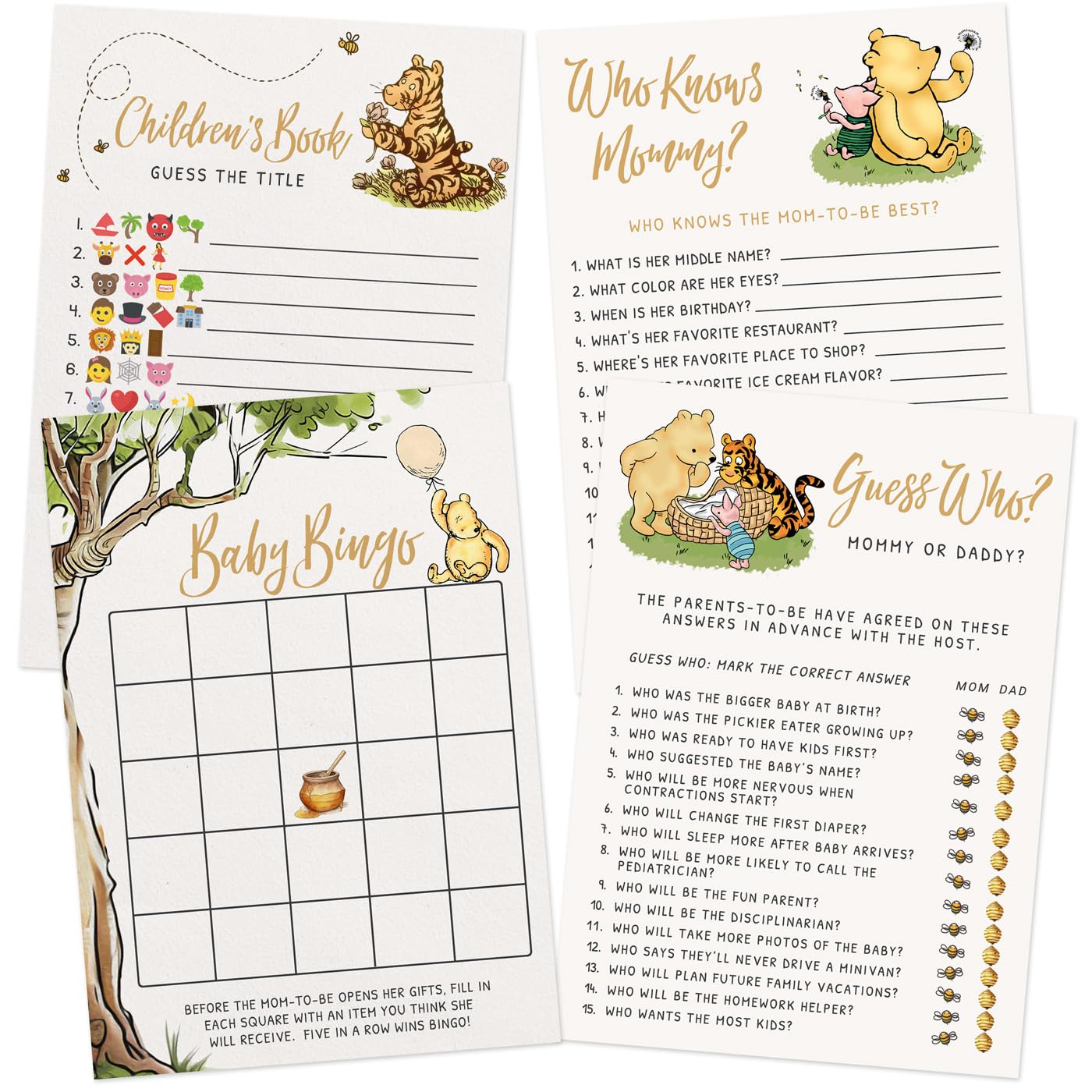 Printed Party Winnie Baby Shower Game Set - party games and activities | Mubboo