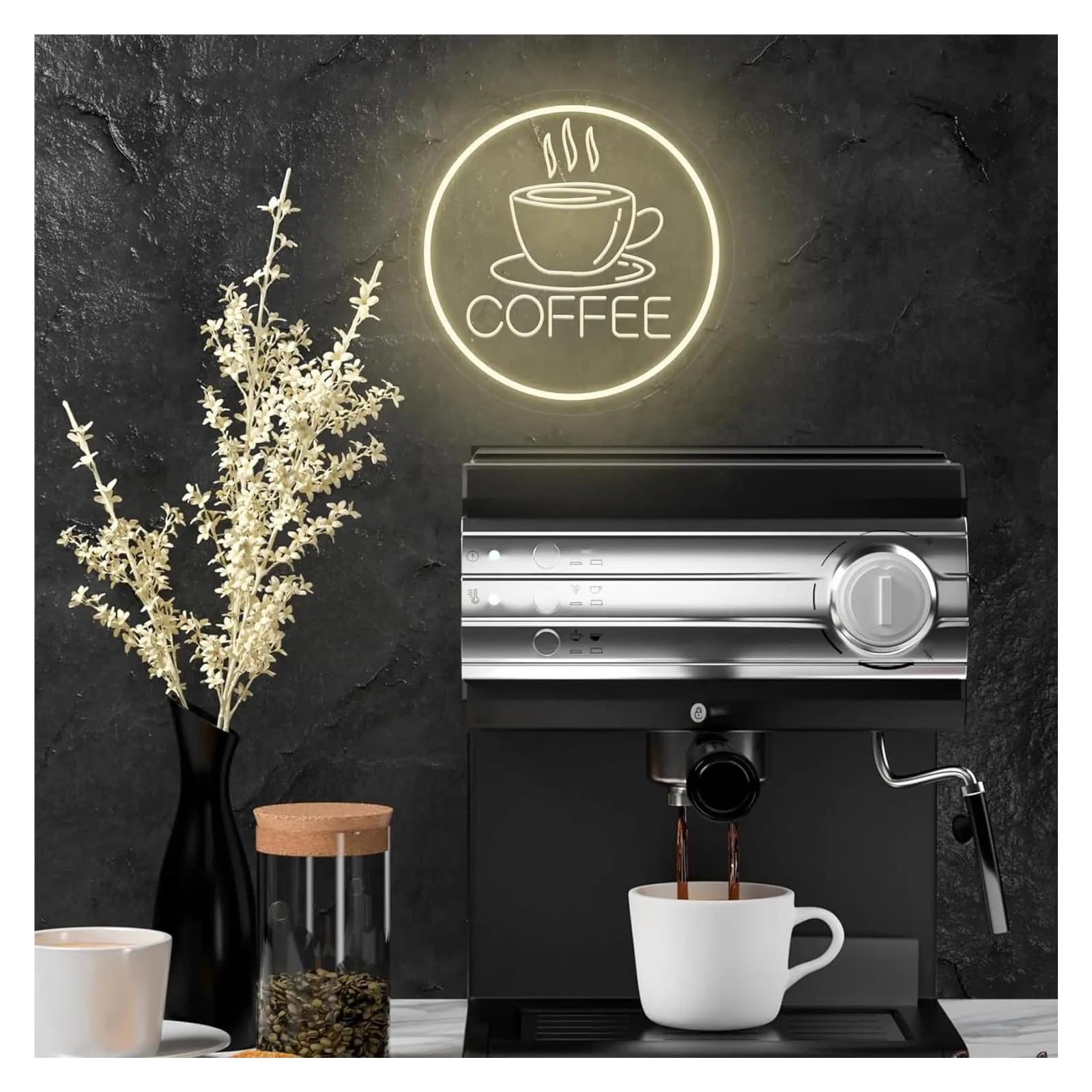 Luz de Diseño de Digital Letrero De Neón Coffee Para Luz De Pared, Lámpara De Noche Blanca Cálida, Alimentada Por USB Para Barbacoa, Tienda, Restaurante, Cerveza, 31cm×31cm