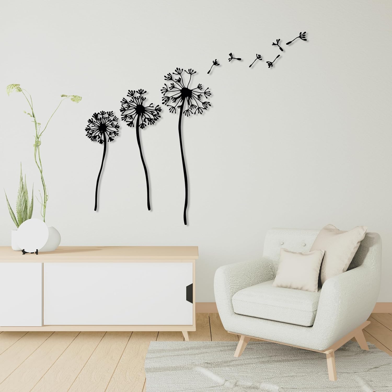 DecoSoul Metal Dandelion Wall Art, Modern Flower Wall Decor for Living Room & Bedroom, Nature Inspired Pusteblume Design, Unique Home Decoration &