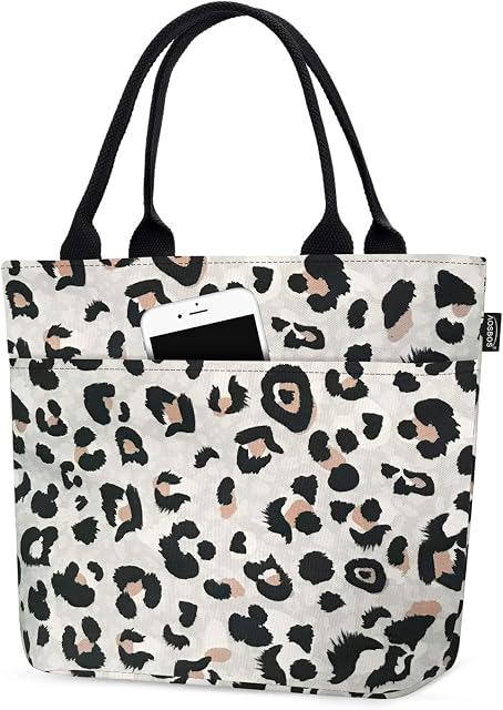 Aosbos Lunch Bag Insulated Lunch Bags for Women Cooler Bag Food Tote Portable Meal Prep Bag Organizer Zipper Bag for Work Girls Adults Leopardenmuster
