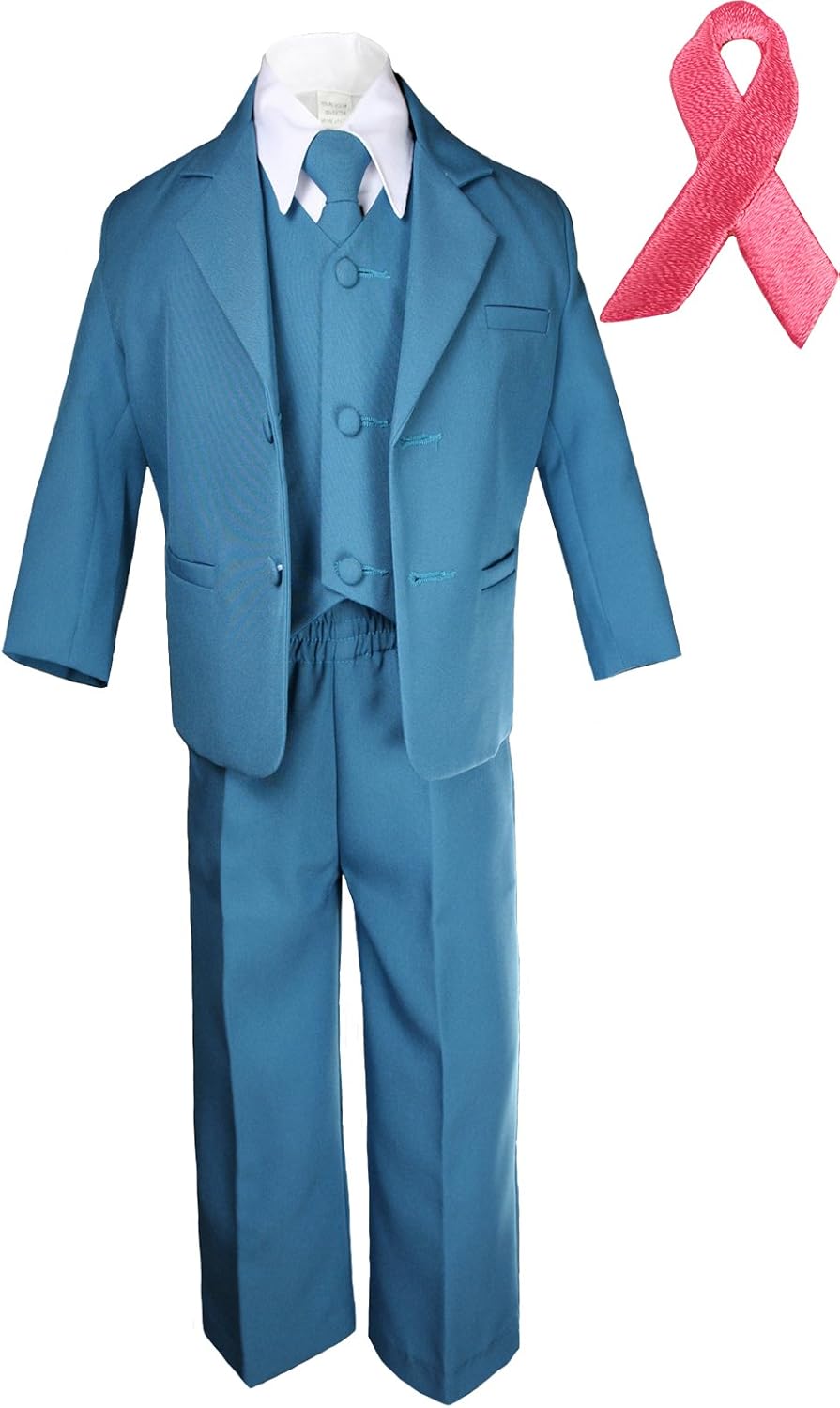 5pc Baby Boy Teen Teal Suit w/Cancer Awareness Ribbon Adhesive Iron on Patch (M, Pink Ribbon)