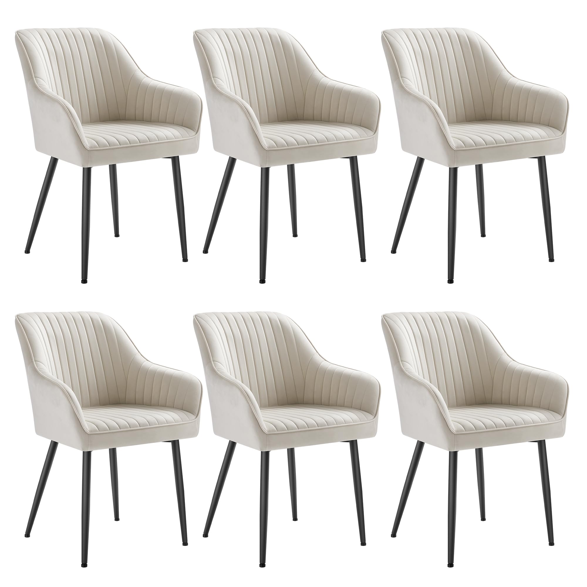 SONGMICS Dining Chairs Set of 6, Kitchen Chairs, Velvet Armchairs, Upholstered with Armrests, Max. Load 120 kg, Metal Legs, for Dining Room, Lounge, Cappuccino Beige and Ink Black LDC087LH01-6J