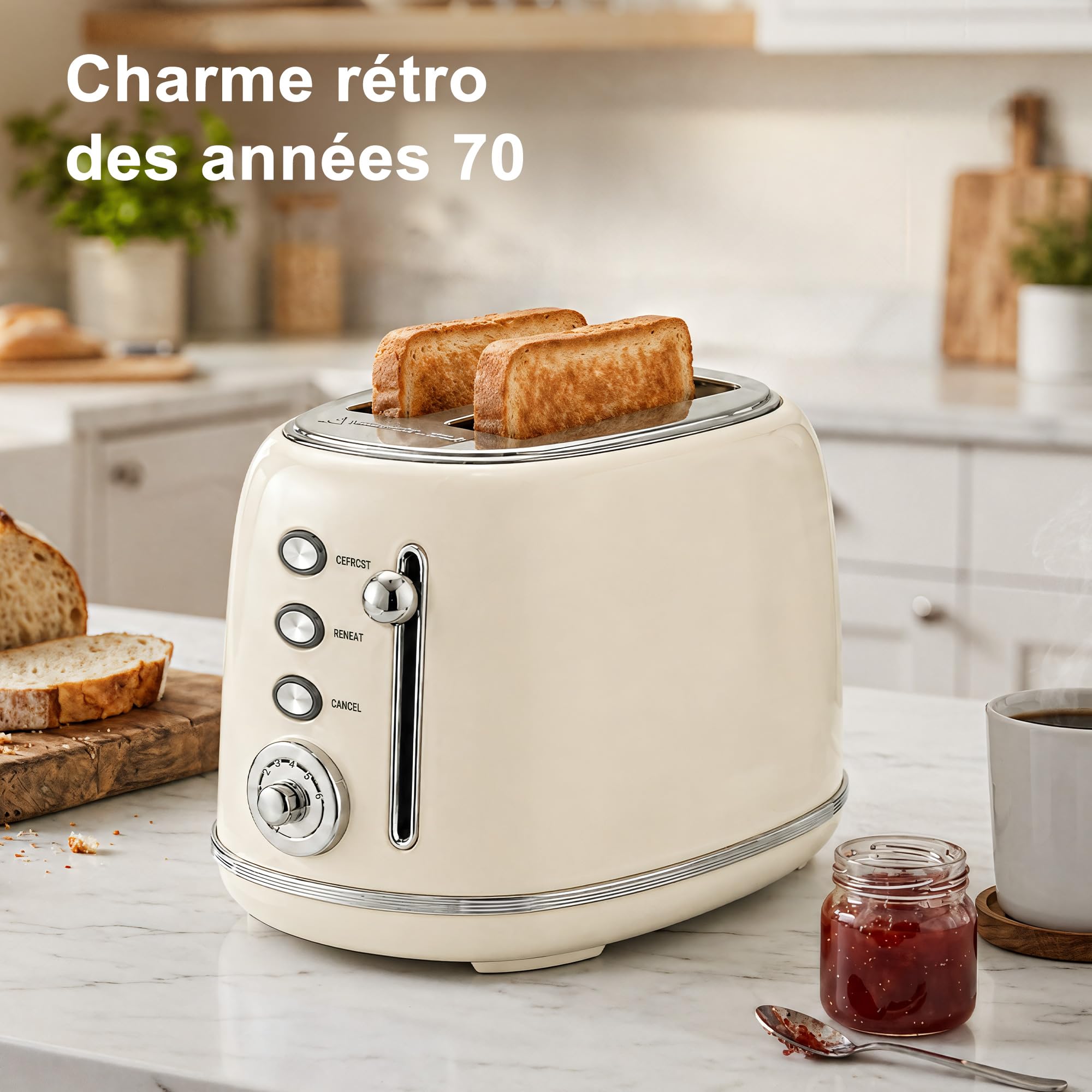 Wiltal Grille-Pain Rétro 2 Fentes Acier Inoxydable - Compact Support Viennoiseries, 6 Niveaux, Décongélation, Réchauffage, Arrêt Automatique