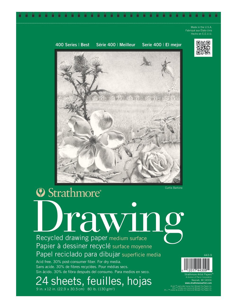 Strathmore Multicolor Recycled Drawing Paper Pad Wire Bound 9"X12"-80Lb, 24 Sheets -62443900