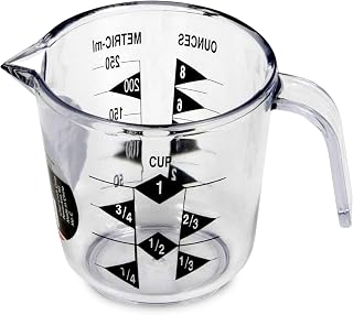Chef Craft Clear 1-Cup Plastic Measuring Cup - Durable, Shatterproof with US & Metric Markings, Dishwasher Safe