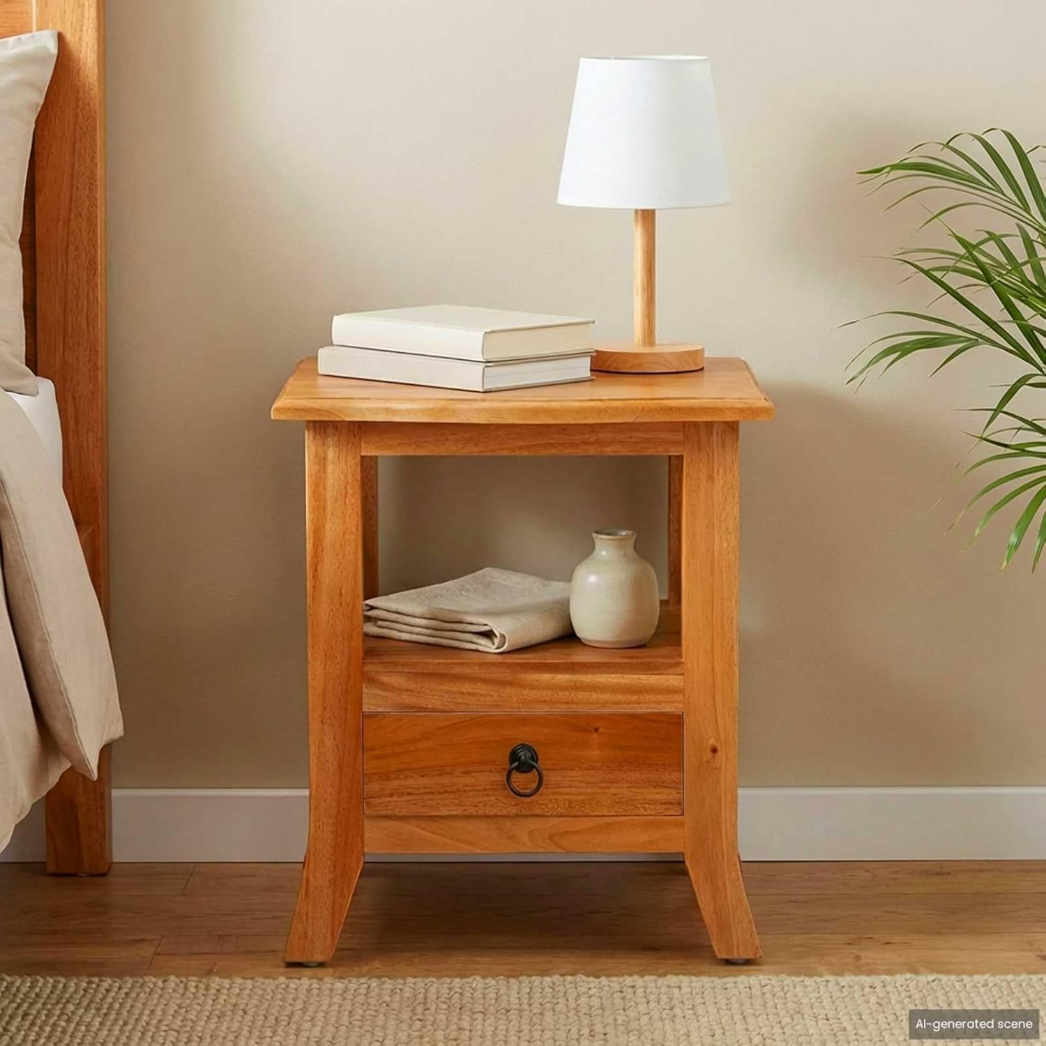 Wooden Bedside Cabinet with Drawer, Classic Bedside Cabinet, Livring Room Side Table, Natural 15.75"x15.75"x17.91",-230