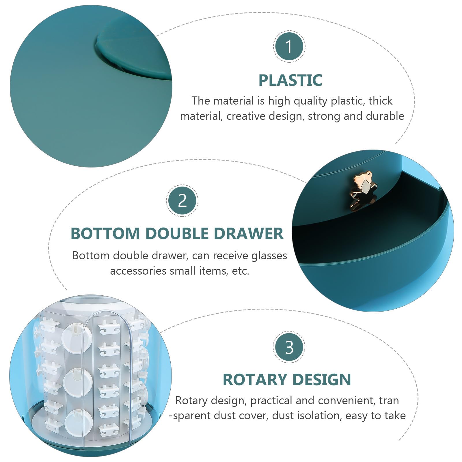 Boîte à Bijoux en Plastique Rotative Tiroirs, Couvercle Transparent