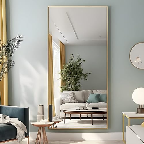 NeuType Espejo rectangular de 71.0 x 32pulgadas, tamaño grande, para colgar o apoyarse contra la pared, dorado