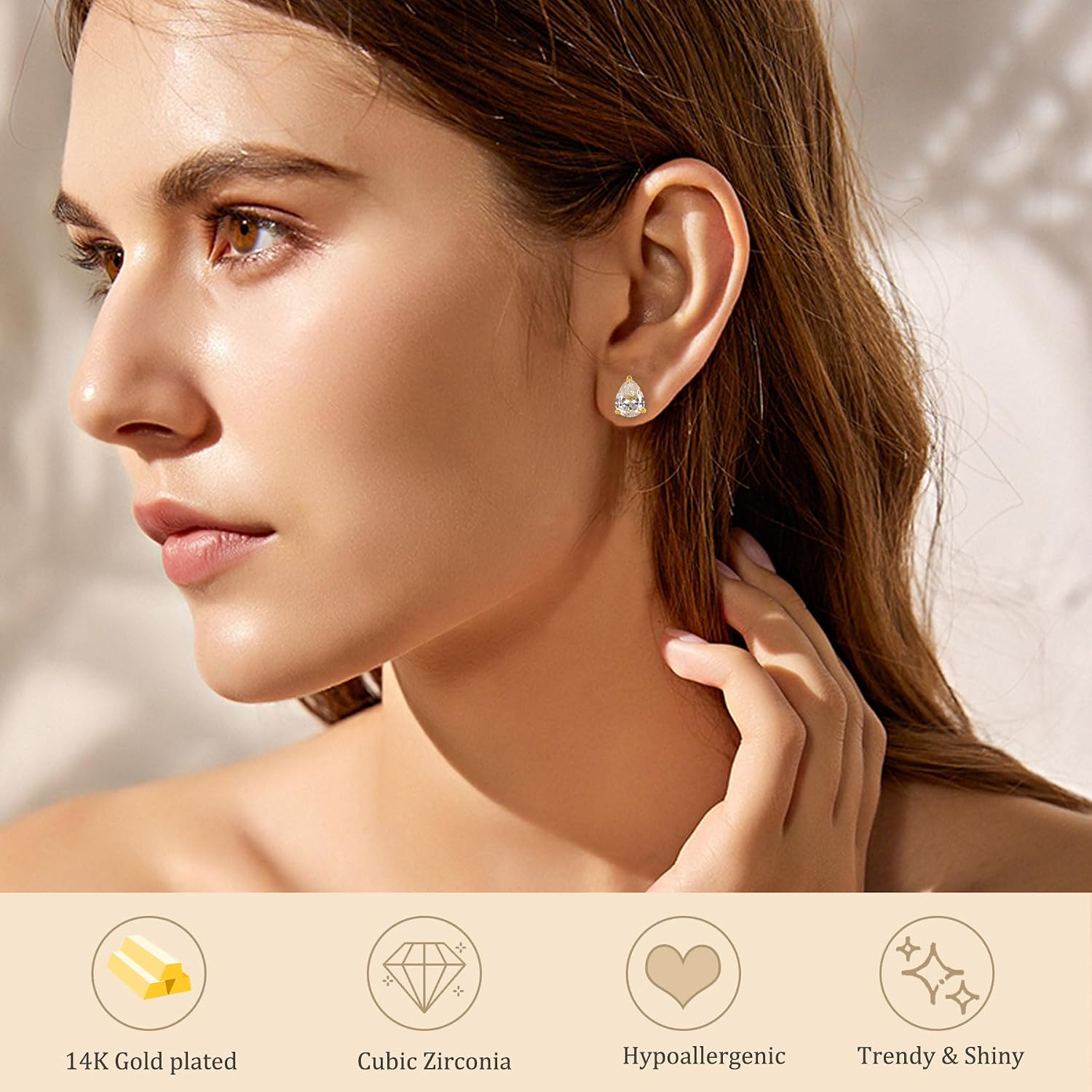 Cubic Zirconia Stud Earrings,14k Gold Plated Hypoallergenic Earrings for Women,Dainty Minimalist Earrings Jewelry Gifts