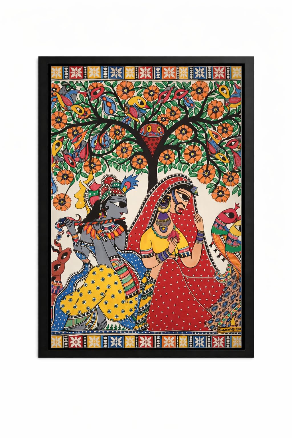 lord shree krishna Traditional Madhubani Painting of Radha Krishna – Mithila Folk Art Wall Decor for Living Room, Bedroom, and Puja Room – Framed Indian Ethnic Artwork-picture-28