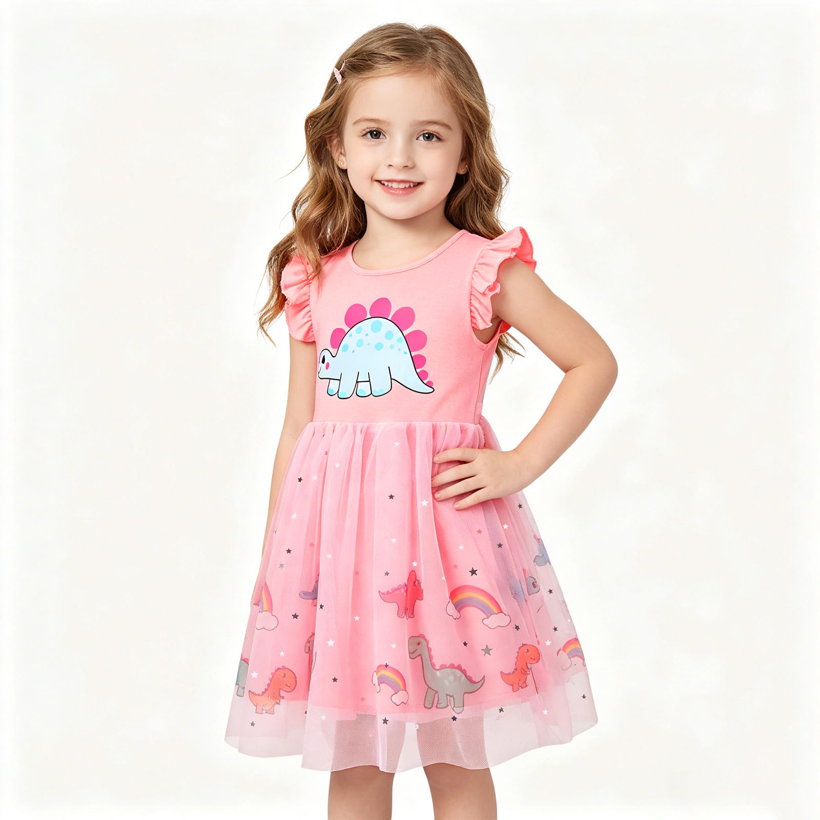 Kleider für Kleines Mädchen Kurzarm Kleid Cartoon-Stil Regenbogen Ozean Prinzessinnenkleid Dino Giraffe Osterhase Meerjungfrau Kinder Prinzessin Kostüm Tägliche Sommer Rock Ferienkleider