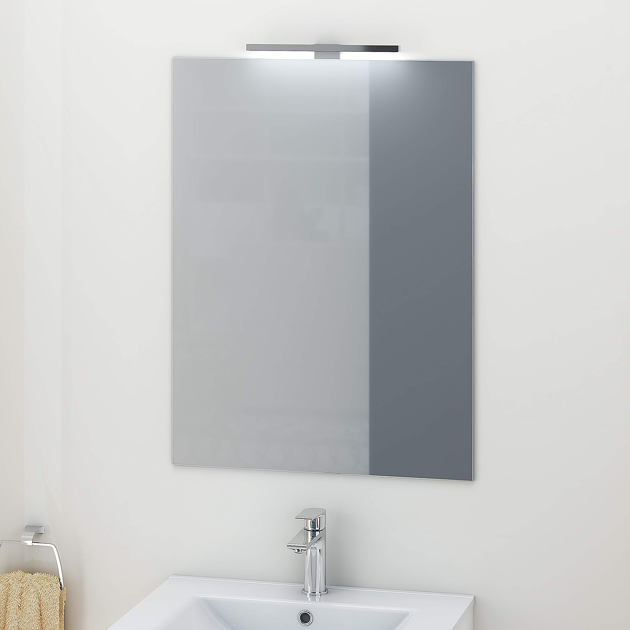 Baikal Conjunto Mueble de Baño con Lavabo y Espejo con Aplique LED con Patas, en Varios Acabados, Melamina 16. 2 Puertas 60 cm Nature