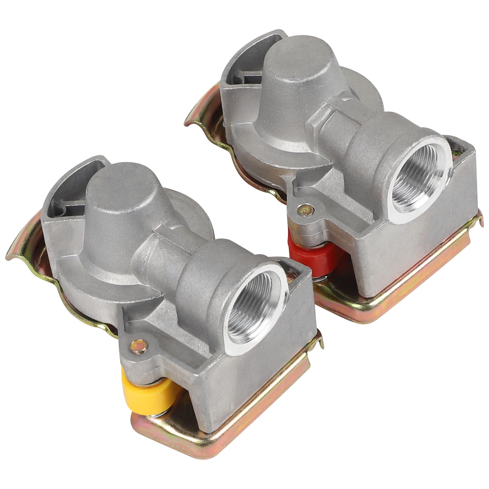 DBREAKS Cabezal de acoplamiento con válvula M22 rojo amarillo Set de aleación de aluminio, cabezal neumático con tapa antipolvo para camión, tractor, vehículo agrícola, remolque y semirremolque