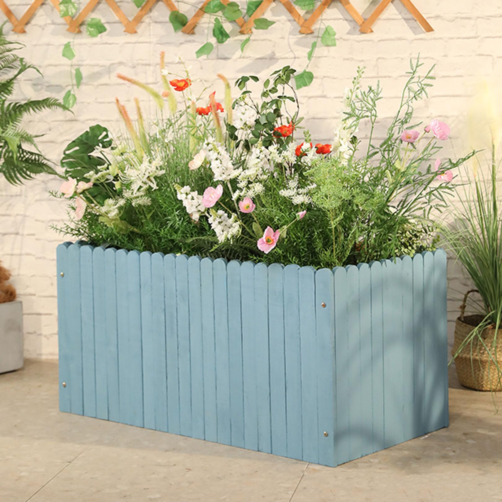 Gartenbeet für Garten, Hinterhof, Rasen, rechteckige Blumenbeete im Freien, Pflanzkasten aus Holz für Blumen/Gemüse/Obst
