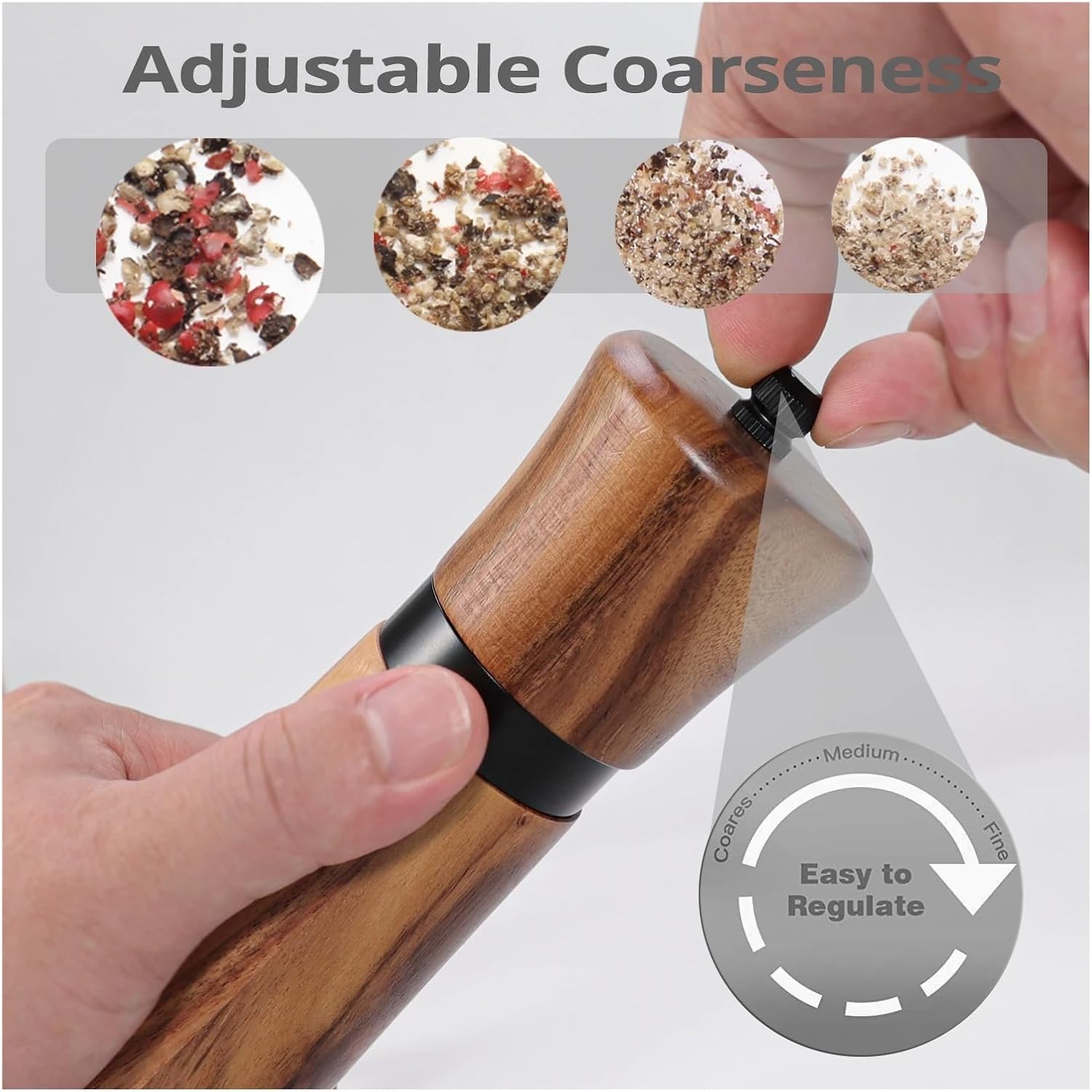 8 Inch Wooden Pepper Grinder - Manual Salt Shaker for Kitchen and Dining