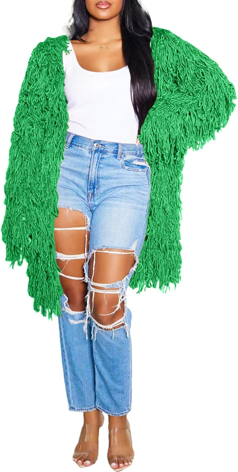 Tcremisa Women's Open Front Crochet Cardigans Long Sleeve Chunky Cable Knit Fringe Sweater Coats for Winter - Image 2