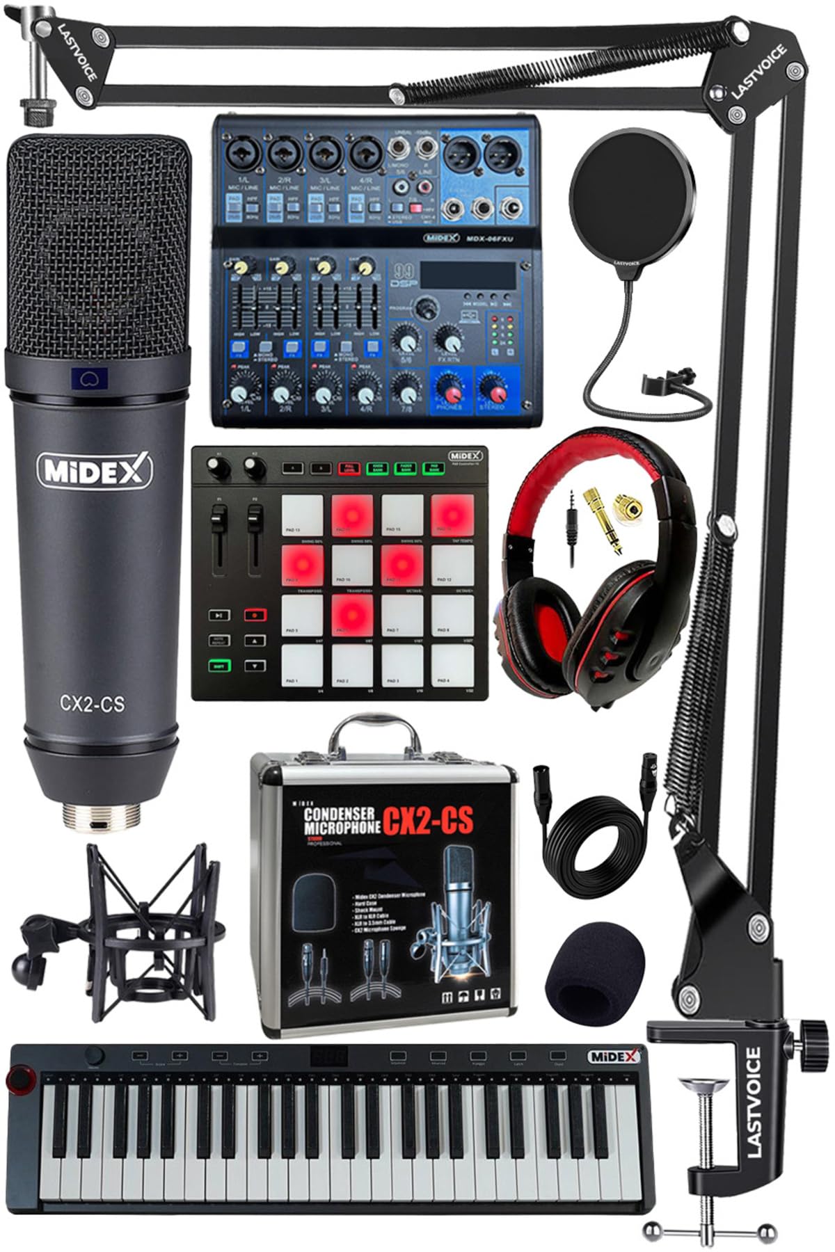 Stüdyo Ekipmanları Midi Live Paket-6 Ses Kartlı Mikser Midi Klavye CX2 Mikrofon Kulaklık Pad Controller