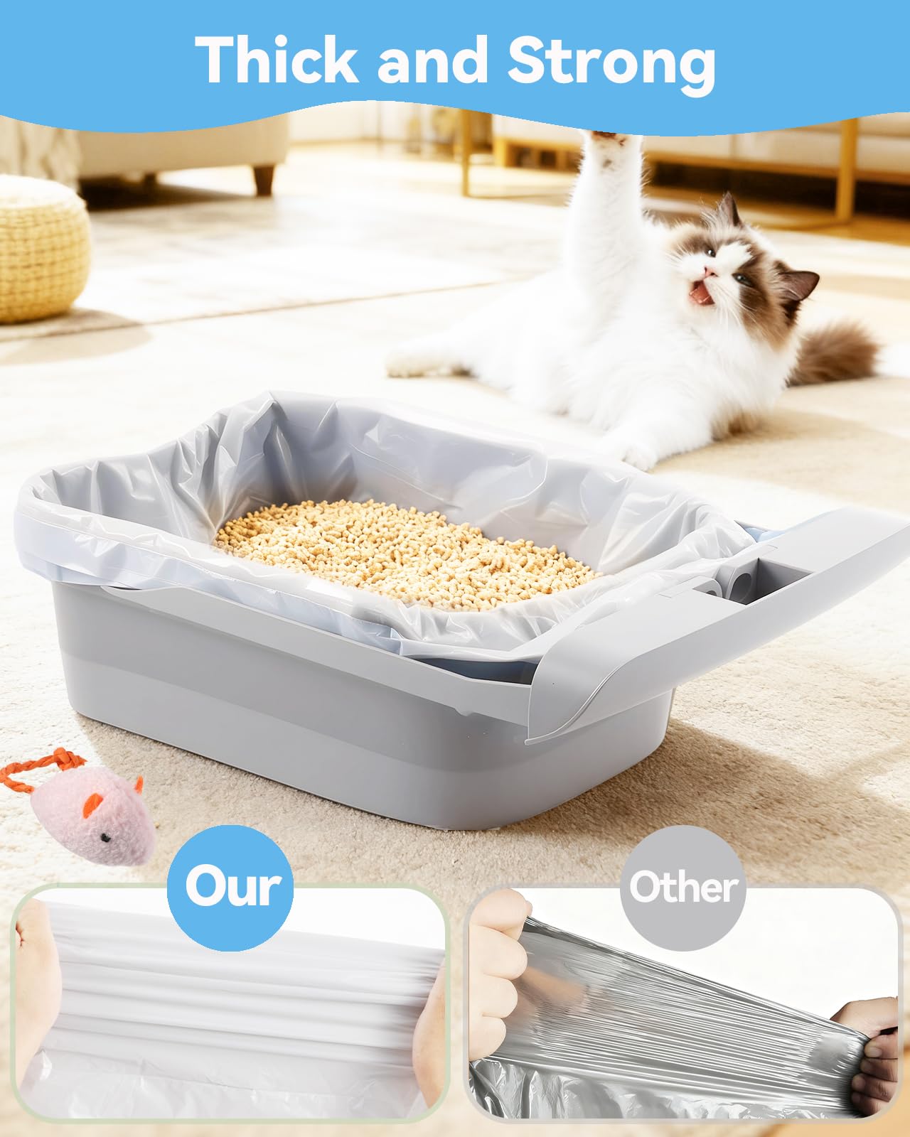 120 Count Automatic Cat Litter Box Bags Compatible with Cmg Fmo Fstg Robot Litter box, Pre-Seperated Thick Self-Cleaning Cat Litter Box Replacement Liners with Drawstring Heavy Duty-26"x11.8" - image 4