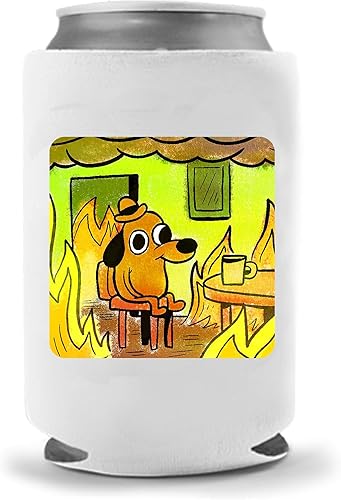 Miniatura 3 de Cool Coast Products - This Is Fine Dog Coffee Fire Coolie  Divertido enfriador de latas Hugger Coolie Huggie  Soporte para bebidas de cerveza