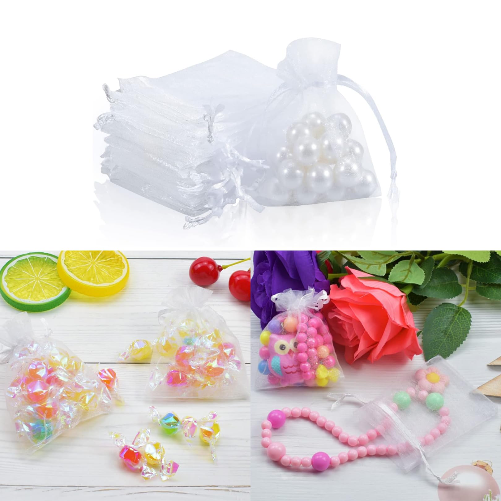 25 Organza Geschenktüten 7x9cm Mit Kordelzug - Weiße Beutel Für Schmuck & Süßigkeiten