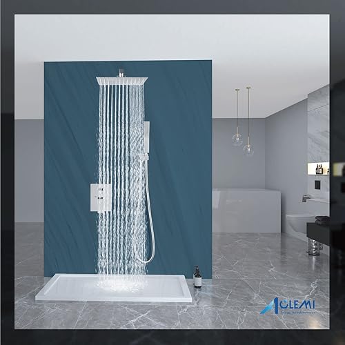 Miniatura 26 de Aolemi Sistema de ducha tipo lluvia de 12 pulgadas, cabezal de ducha cepillado Nikcel Combo Set con ducha de mano válvula de montaje en pared grifo