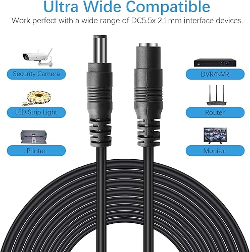 Miniatura 2 de Cable de extensión de alimentación CC, cable de extensión de 12 V CC de 0.083 in x 0.217 in, cable de alimentación macho a hembra, para cámara