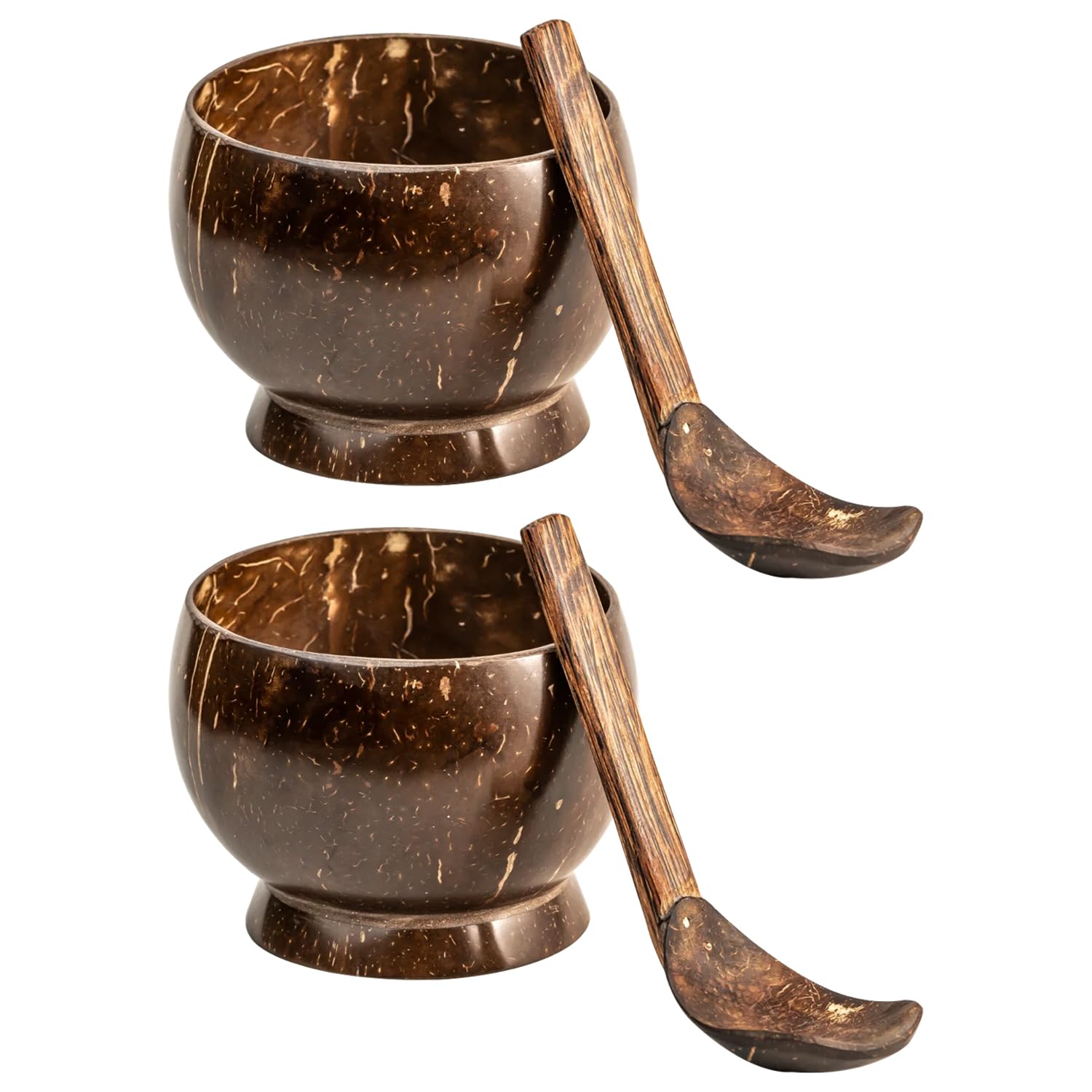 JMS we create smile - 2 Pcs | Coconut Soup Bowls with Spoons - 350 ml | Handmade 100% Natural Coconut Shell Serving Bowls for Soups