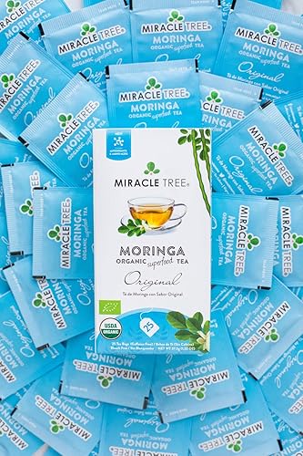 Miniatura 3 de Miracle Tree - Té orgánico de moringa superalimentario, paquete de 4, 4 x 25 bolsas de té selladas individualmente (miel y vainilla, original,